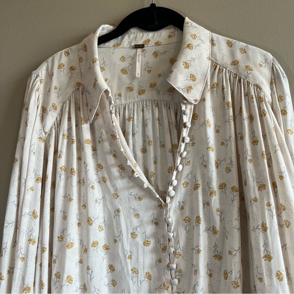 Free People Modern Muse Blouse Ivory Combo Small Button Down Top - Picture 4 of 9